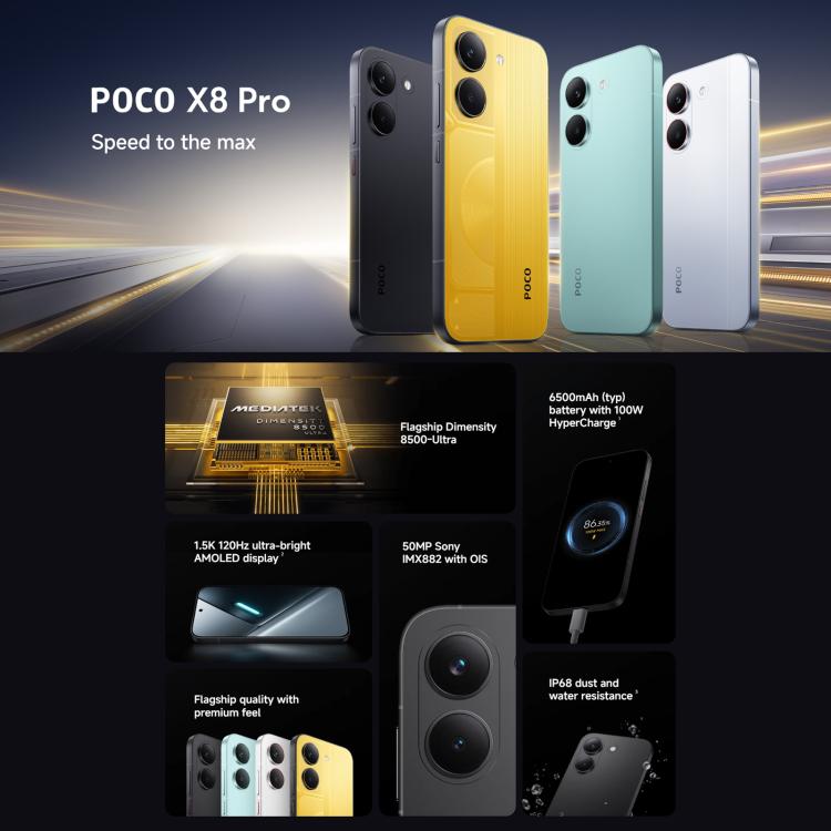 [HK Warehouse] Xiaomi POCO X8 Pro Global, 12GB+512GB, In-screen Fingerprint, 6.59 inch Xiaomi HyperOS 3 Dimensity 8500-Ultra Octa Core, NFC, Network: 5G (White)