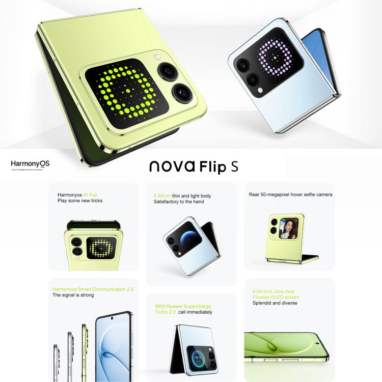 Huawei nova Flip S, 12GB+512GB, Side Fingerprint Identification, 6.94 inch + 2.14 inch HarmonyOS 5.1 Octa Core, NFC, OTG, Not Support Google Play (Nova Black)