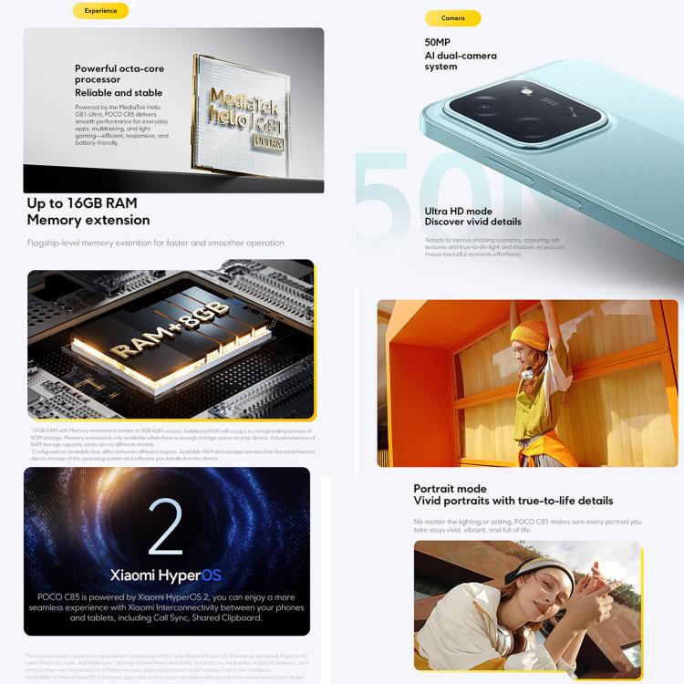 [HK Warehouse] Xiaomi POCO C85 Global, 6GB+128GB, Side Fingerprint, 6.9 inch Xiaomi HyperOS 2 MediaTek Helio G81-Ultra Octa Core, NFC, Network: 4G (Black)