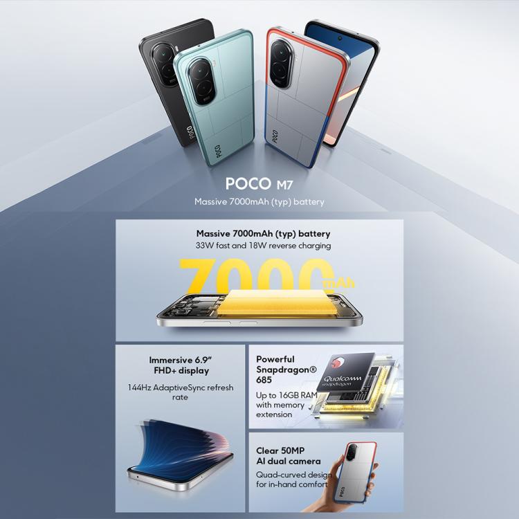 [HK Warehouse] Xiaomi POCO M7 Global, 6GB+128GB, Side Fingerprint, 6.9 inch Xiaomi HyperOS 2 Snapdragon 685 4G Octa Core, NFC, Network: 4G (Blue)