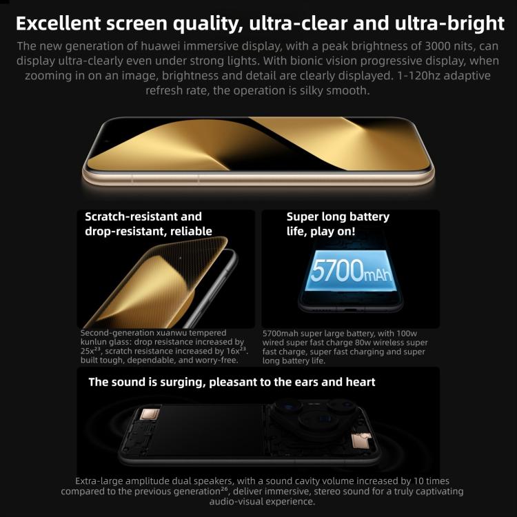 HUAWEI Pura 80 Ultra, 16GB+1TB, Side Fingerprint Identification, 6.8 inch HarmonyOS 5.1, NFC, OTG, Not Support Google Play (Gold)
