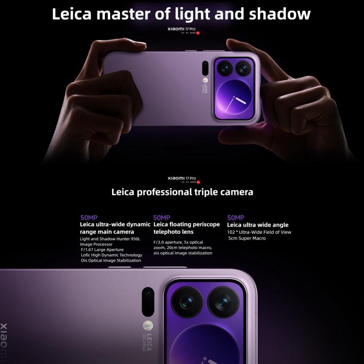 Xiaomi 17 Pro, 16GB+512GB, 3D Ultrasonic Fingerprint, 6.3 inch + 2.7 inch Xiaomi HyperOS 3 Snapdragon 8 Elite Gen 5 Octa Core, NFC, Network: 5G (White)