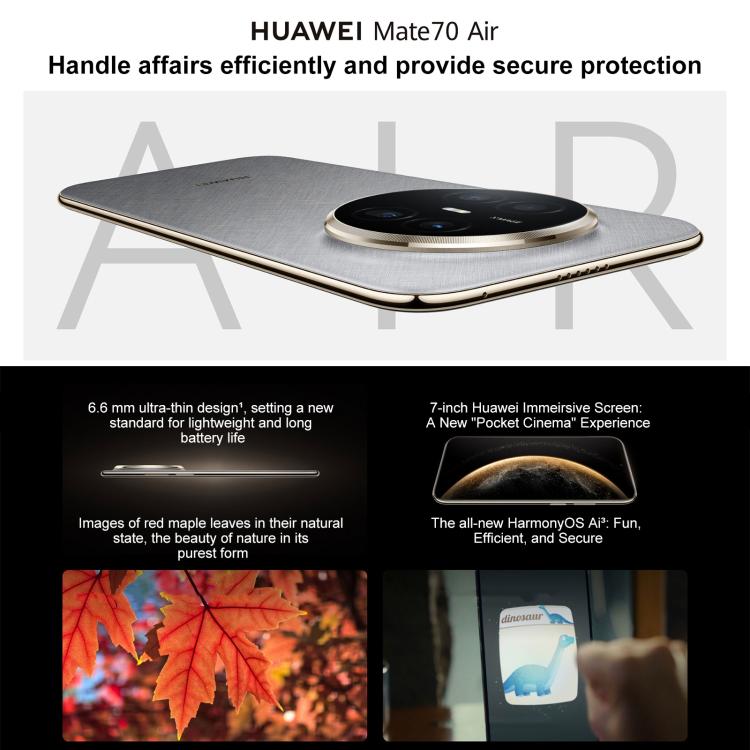 HUAWEI Mate 70 Air, 16GB+256GB, Side Fingerprint Identification, 7 inch HarmonyOS 5.1 Kirin 9020B, NFC, OTG, Not Support Google Play (Silver)
