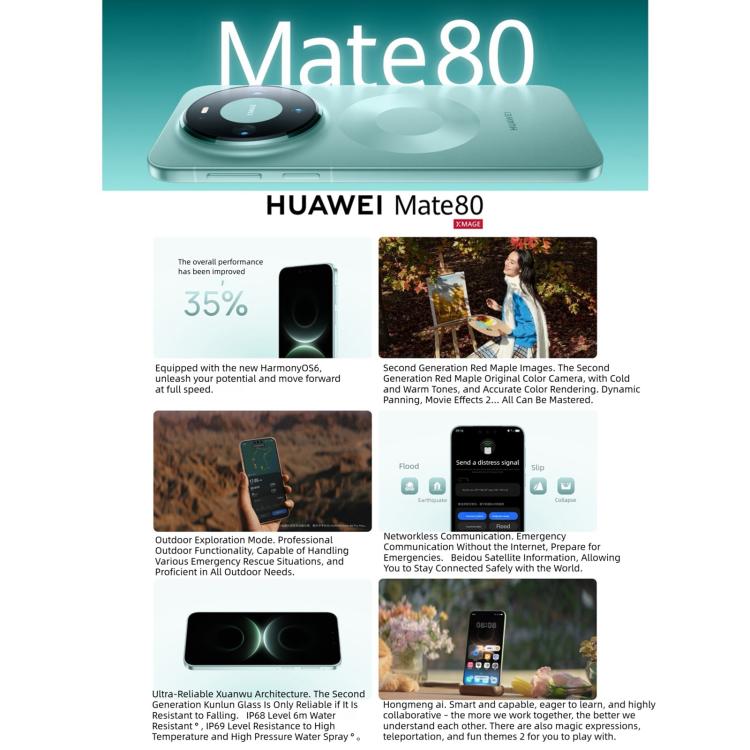 HUAWEI Mate 80, 12GB+256GB, Side Fingerprint Identification, 6.75 inch HarmonyOS 6.0 Kirin 9020, NFC, OTG, Not Support Google Play (Black)