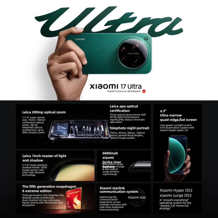 Xiaomi 17 Ultra, 16GB+512GB, 3D Ultrasonic Fingerprint, 6.9 inch Xiaomi HyperOS 3 Snapdragon 8 Elite Gen 5 Octa Core, NFC, Network: 5G (Purple)
