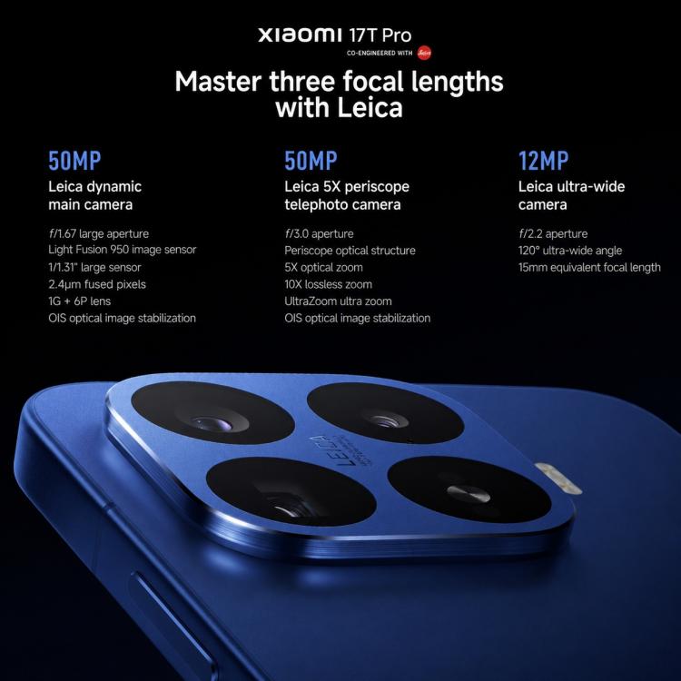 Xiaomi 17T Pro, 12GB+256GB, Screen Fingerprint, 6.83 inch Xiaomi HyperOS 3 Dimensity 9500 Octa-Core, NFC, Network: 5G (Midnight Blue)