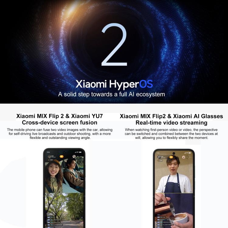 Xiaomi MIX Flip 2, 12GB+512GB, 6.86 inch + 4.01 inch Xiaomi HyperOS 2 Snapdragon 8 Elite Octa Core, NFC, Network: 5G (White)
