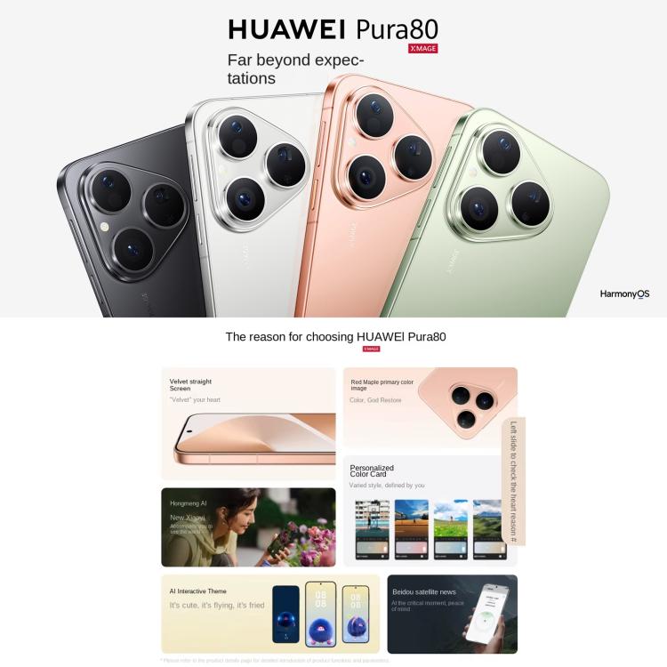 HUAWEI Pura 80, 12GB+512GB, Side Fingerprint Identification, 6.6 inch HarmonyOS 5.1, NFC, OTG, Not Support Google Play (White)