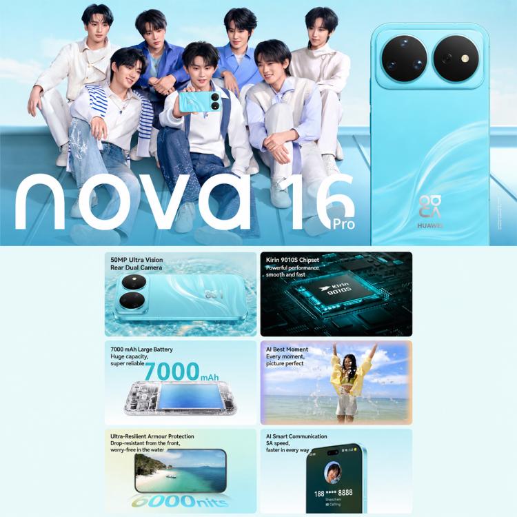 Huawei nova 16 Pro, 12GB+1TB, Side Fingerprint Identification, 6.84 inch HarmonyOS 6.1 Kirin 9010S Octa Cora, NFC, OTG, Not Support Google Play (Blue)