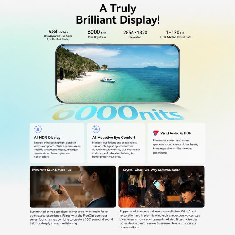 Huawei nova 16 Ultra, 12GB+1TB, Side Fingerprint Identification, 6.84 inch HarmonyOS 6.1 Kirin 9010S Octa Cora, NFC, OTG, Not Support Google Play (Starry Black)