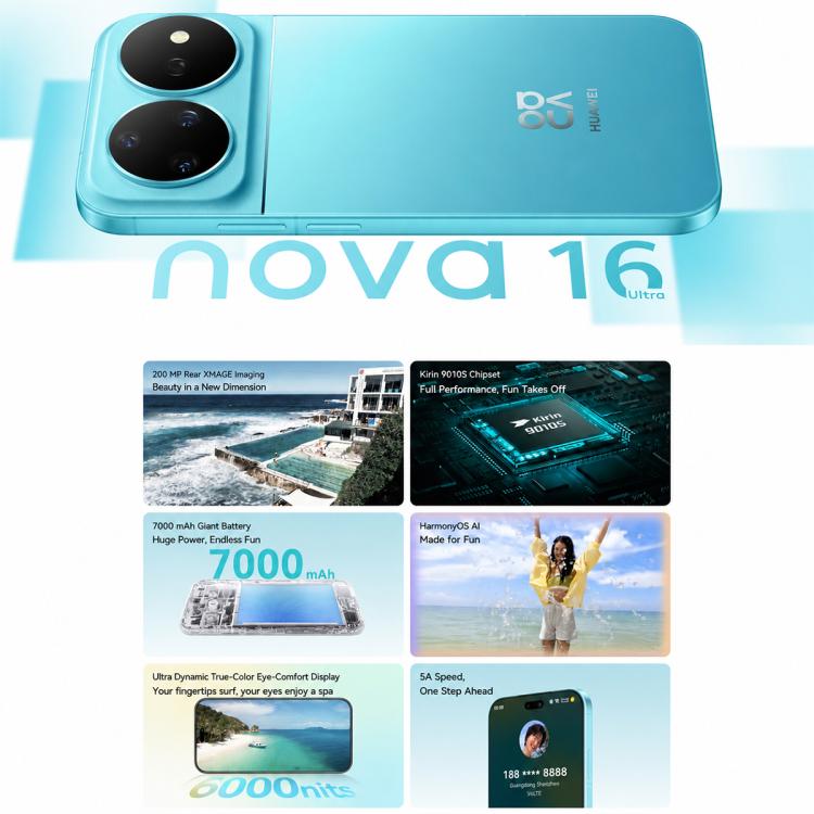 Huawei nova 16 Ultra, 12GB+1TB, Side Fingerprint Identification, 6.84 inch HarmonyOS 6.1 Kirin 9010S Octa Cora, NFC, OTG, Not Support Google Play (White)