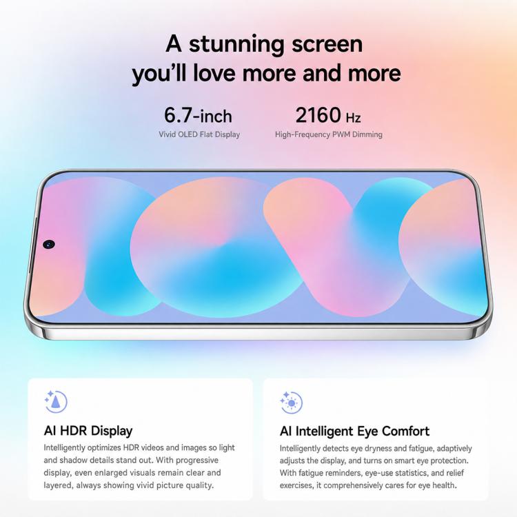 Huawei nova 16z, 12GB+256GB, Side Fingerprint Identification, 6.7 inch HarmonyOS 6.1 Kirin 8020 Octa Cora, NFC, OTG, Not Support Google Play (White)