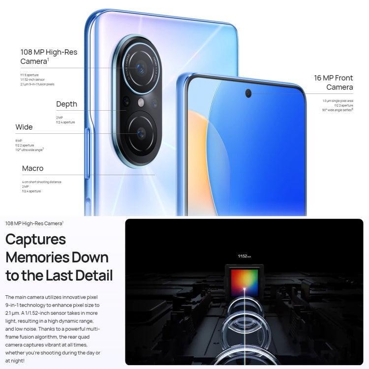 Huawei nova 9 SE 4G JLN-AL00, 108MP Camera, 8GB+128GB, China Version, Quad Back Cameras, Side Fingerprint Identification, 6.78 inch HarmonyOS 2.0.1 Qualcomm Snapdragon 680 Octa Core up to 2.4GHz, Network: 4G, OTG, Not Support Google Play(White)