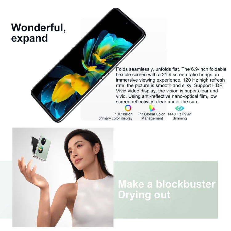 HUAWEI Pocket S 128GB BAL-AL60, 40MP Camera, China Version, Dual Back Cameras, Side Fingerprint Identification, 6.9 inch + 1.04 inch HarmonyOS 3.0 Snapdragon 778G Octa Core up to 2.42GHz, Network: 4G, OTG, NFC, Not Support Google Play(Silver)