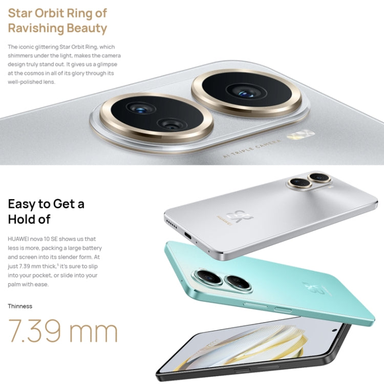 HUAWEI nova 10 SE BNE-AL00, 256GB, China Version, Triple Back Cameras + Single Front Camera, Side Fingerprint Identification, 6.67 inch HarmonyOS 2.0.1 Qualcomm Snapdragon 680 Octa Core, Network: 4G, OTG, NFC, Not Support Google Play(Mint Green)