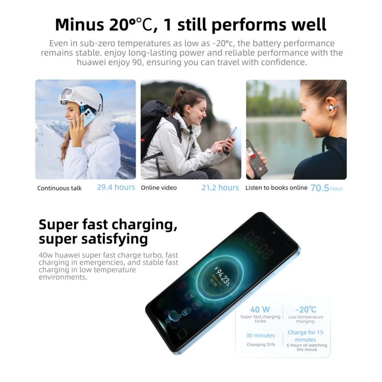 HUAWEI Enjoy 90, 8GB+128GB, Side Fingerprint, 6.67 inch HarmonyOS 6.0 Kirin 8000A, OTG, Not Support Google Play (White)
