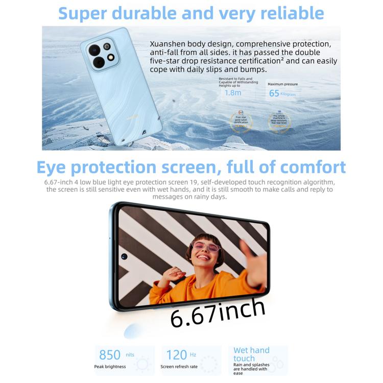 HUAWEI Enjoy 90 Plus, 8GB+256GB, Side Fingerprint, 6.67 inch HarmonyOS 6.0 Kinrin 8000, OTG, Not Support Google Play(Blue)