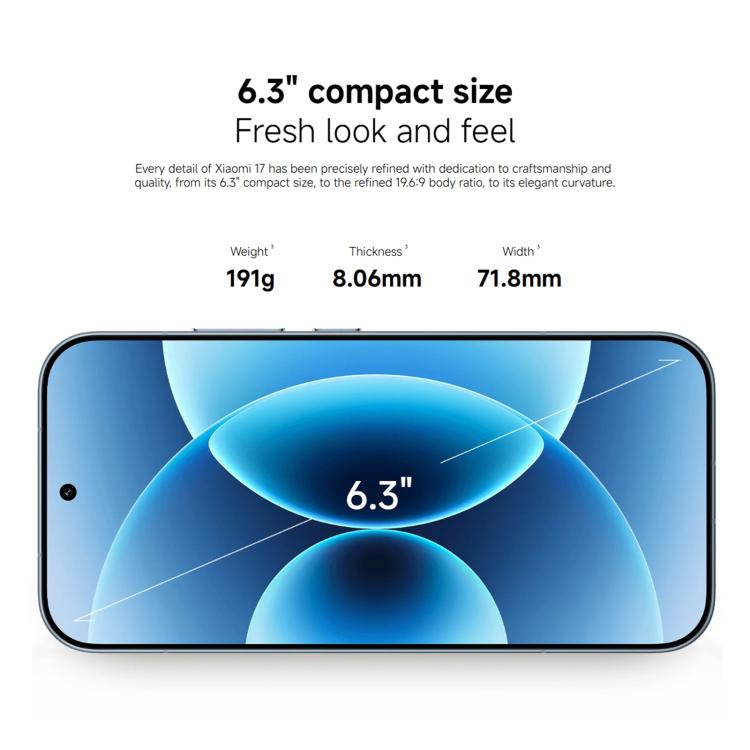Xiaomi 17 Global, 12GB+256GB, Ultrasonic Fingerprint, 6.3 inch Xiaomi HyperOS 3 Snapdragon 8 Elite Gen 5 Octa Core, NFC, Network: 5G (Black)