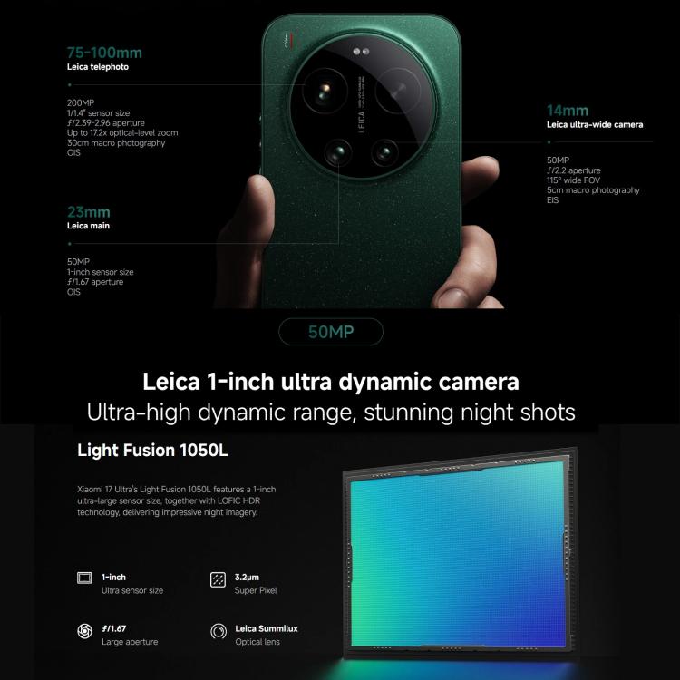[HK Warehouse] Xiaomi 17 Ultra Global, 16GB+512GB, Ultrasonic Fingerprint, 6.9 inch Xiaomi HyperOS 3 Snapdragon 8 Elite Gen 5 Octa Core, NFC, Network: 5G (White)